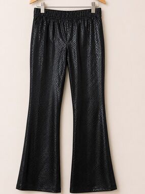 Elodie Black Faux Snakeskin Flare Leggings XS High Rise Stretch Pants